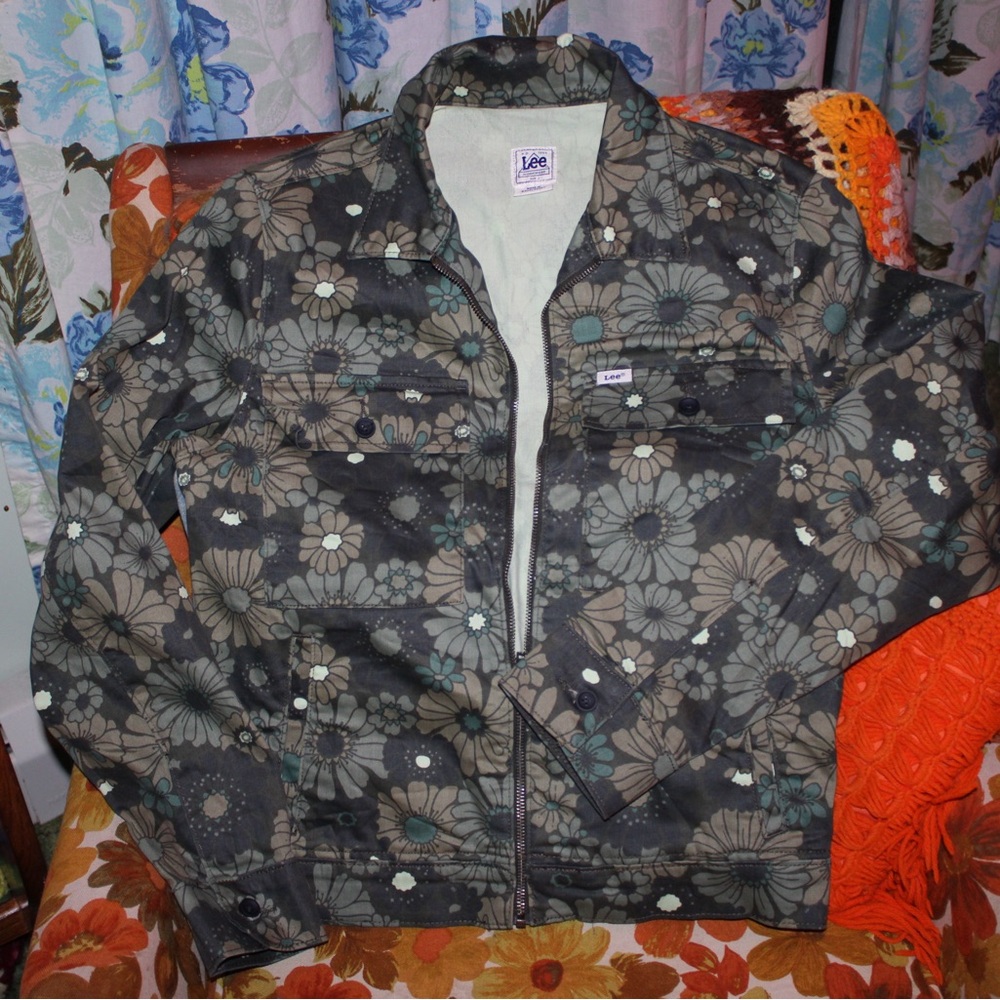 Lee Workwear Floral Jacket Men’s Small | Y2K Grunge Zip Up Work Jacket